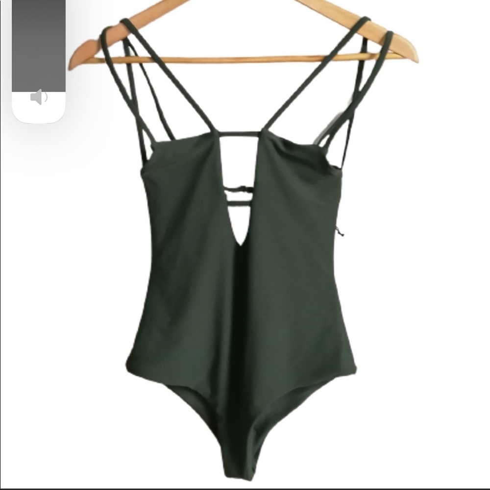 THE ONES WHO Khaki Green Strappy Cut Out One Piece Swimsuit Size …